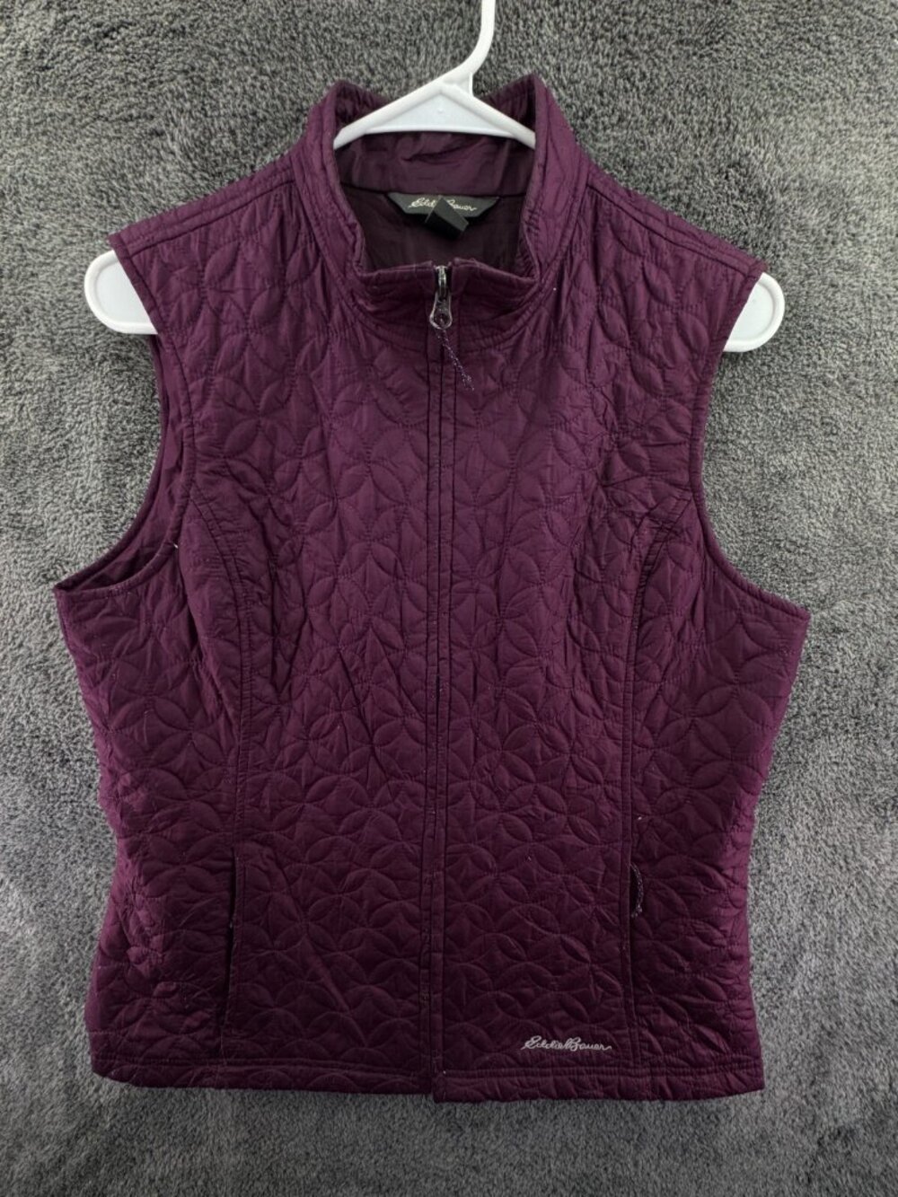 Eddie Bauer Women Purple Full Zip Vest Medium Adult W/ Pockets Polyester Lined